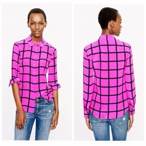 J.Crew 100% Silk Pink & Black Checkered Button-Down Blouse – Size 6